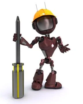 3D Render of a Robot Builder with a screwdriver Stock Illustration