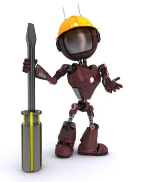 3D Render of a Robot Builder with a screwdriver Stock Illustration