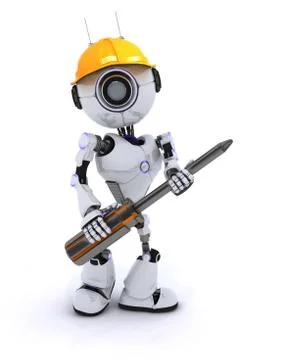 3D Render of a Robot Builder with a screwdriver 스톡 일러스트