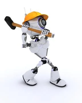 3D Render of a Robot Builder with a sledgehammer Illustrazione stock