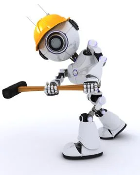 3D Render of a Robot Builder with a sledgehammer 스톡 일러스트