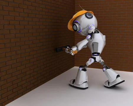 3D Render of a Robot Builder with a sledgehammer 스톡 일러스트