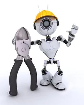 3D Render of a Robot Builder with wire cutters 스톡 일러스트