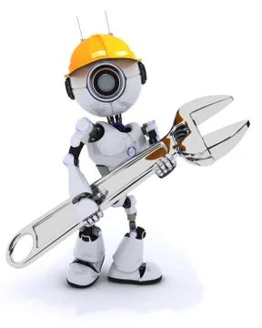 3D Render of a Robot Builder with a wrench 스톡 일러스트