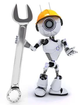 3D Render of a Robot Builder with a wrench 스톡 일러스트