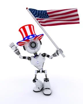 3D Render of a Robot celebrating 4th july 스톡 일러스트