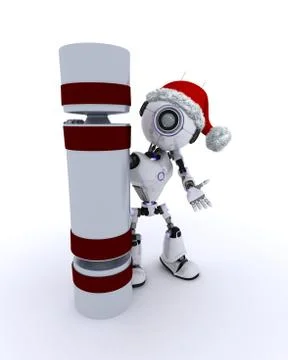 3D Render of an Robot with a christmas cracker.. Illustrazione stock