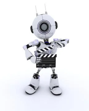 3D Render of a Robot with clapper board Stock Illustration