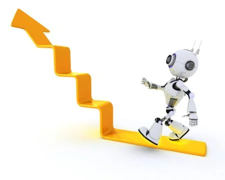 3D Render of a robot climbing a graph Illustrazione stock