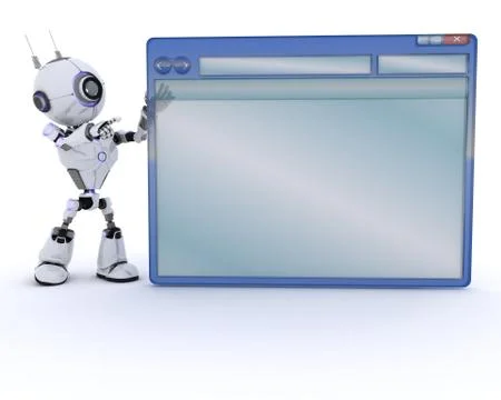 3D Render of a Robot with computer window Illustrazione stock