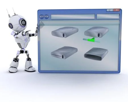 3D Render of a Robot with computer window Illustrazione stock