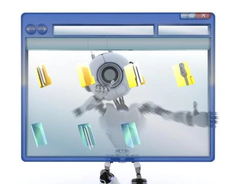3D Render of a Robot with computer window Stock Illustration