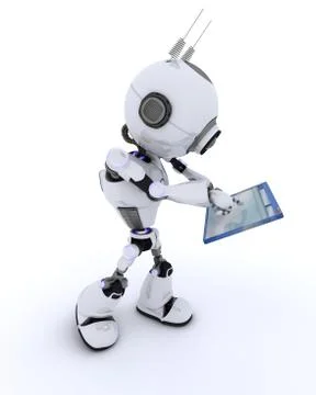 3D Render of a Robot with computer window 스톡 일러스트