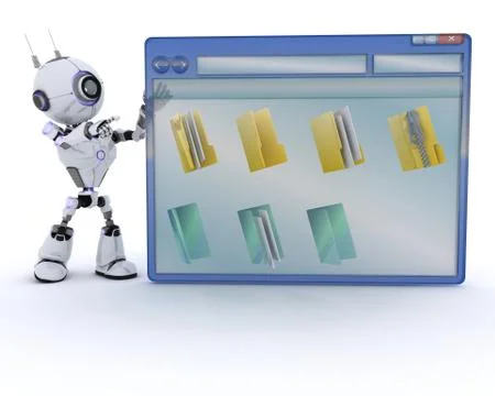3D Render of a Robot with computer window Illustrazione stock