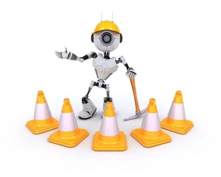 3D Render of Robot at construction site Stock-Illustration