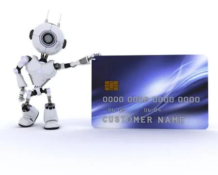 3D Render of a Robot with credit card Stockillustratie