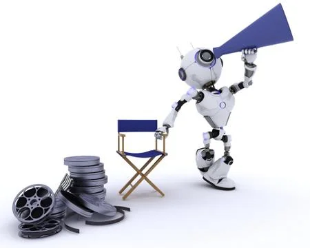 3D Render of a Robot in directors chair with megaphone 스톡 일러스트