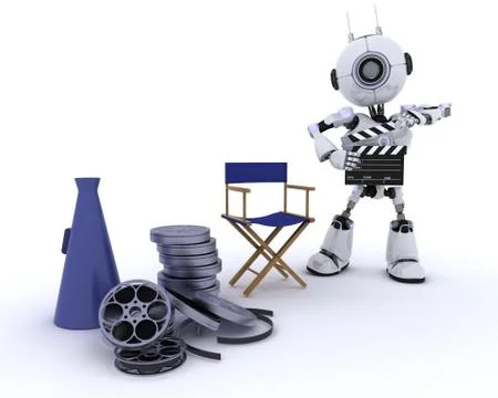 3D Render of a Robot in directors chair with megaphone Stock Illustration