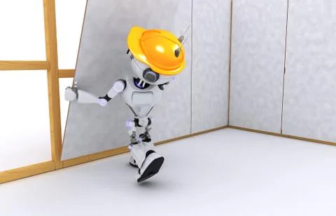 3D Render of a Robot dry wall builder Stock Illustration