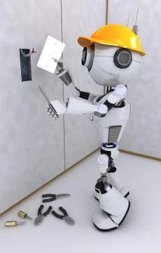 3D Render of a Robot electrical contractor 스톡 일러스트