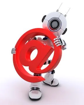 3D Render of a Robot with email @ sign Stock Illustration