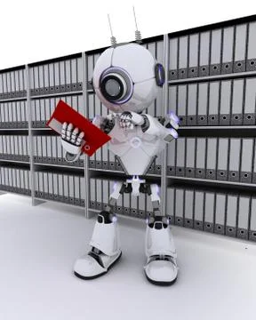 3D Render of a Robot filing documents イラスト素材