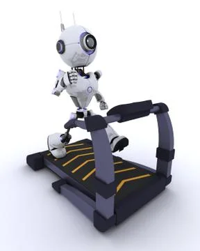3D render of a robot at the gym running on a treadmill 스톡 일러스트