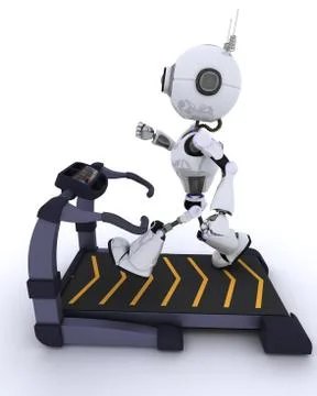3D render of a robot at the gym running on a treadmill 스톡 일러스트