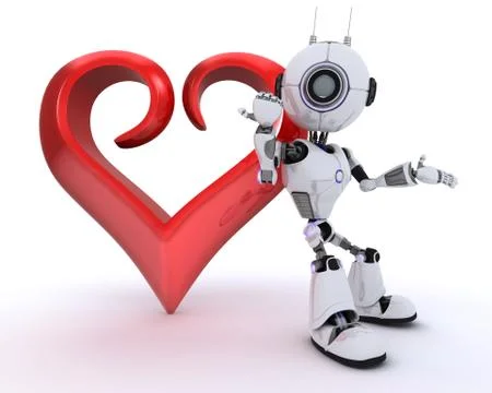 3D Render of a Robot with Heart 스톡 일러스트