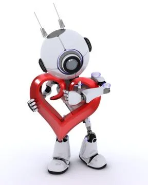 3D Render of a Robot with Heart 스톡 일러스트