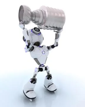 3D Render of Robot ice hockey champion 스톡 일러스트