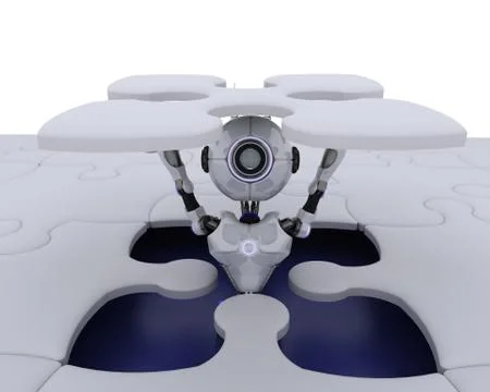3D Render of a Robot with jigsaw puzzle Stock Illustration
