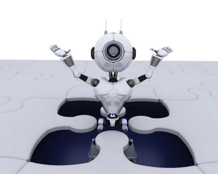 3D Render of a Robot with jigsaw puzzle Stock-Illustration