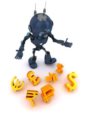 3D Render of a Robot juggling finances 스톡 일러스트