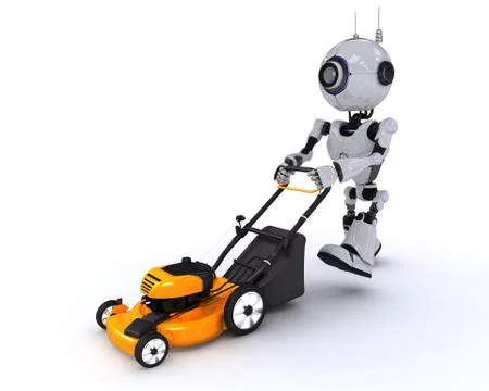 3D Render of a Robot with lawn mower Stock Illustration