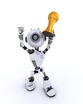 3D Render of a Robot lifting football trophy Stock Illustration