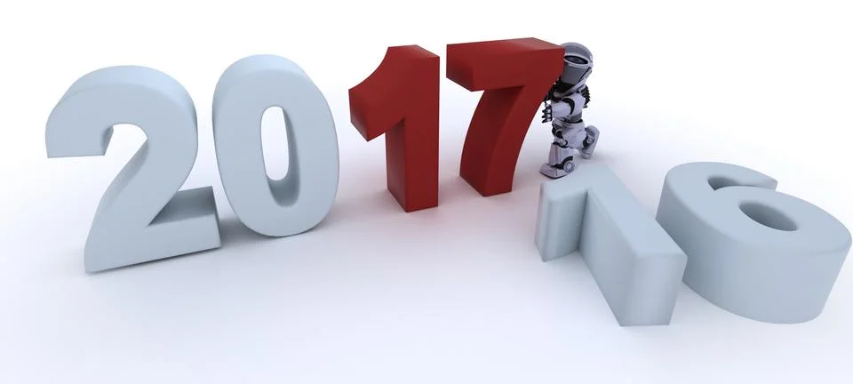 3D Render of a Robot new year 2017 Stock Illustration