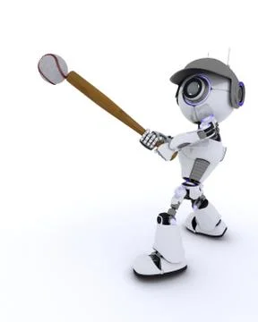 3D Render of a Robot playing baseball Stock Illustration