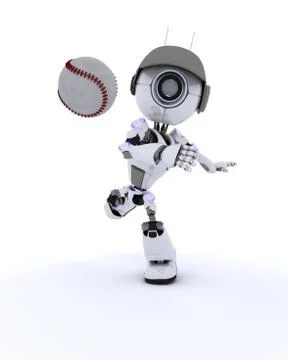 3D Render of a Robot playing baseball Stock Illustration