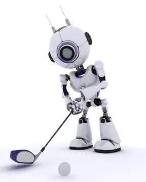 3D Render of a Robot playing golf 스톡 일러스트