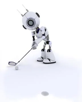3D Render of a Robot playing golf 스톡 일러스트