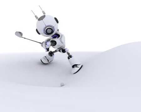 3D Render of a Robot playing golf Stock Illustration