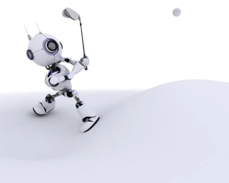 3D Render of a Robot playing golf Stock Illustration