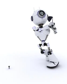 3D Render of a Robot playing golf 스톡 일러스트