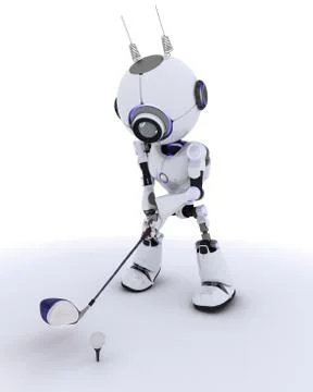 3D Render of a Robot playing golf 스톡 일러스트
