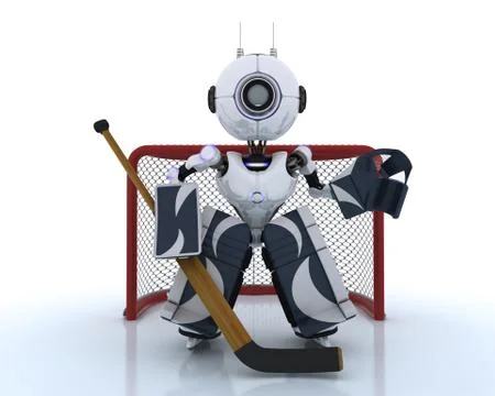 3D Render of a Robot playing ice hockey Stock Illustration