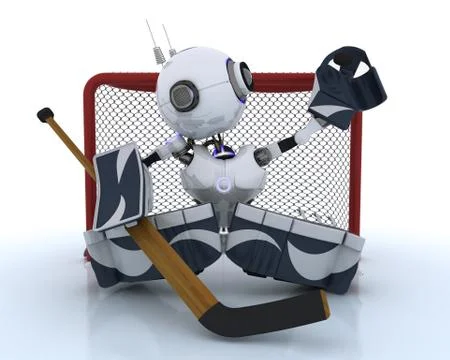 3D Render of a Robot playing ice hockey 스톡 일러스트