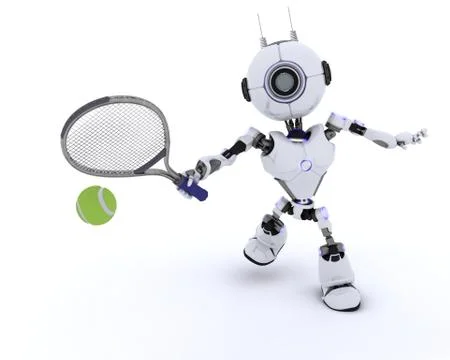 3D render of a Robot playing tennis Stockillustratie