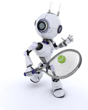 3D render of a Robot playing tennis Ilustração Stock