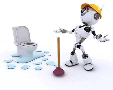3D Render of a Robot plumber fixing a leak Stock Illustration
